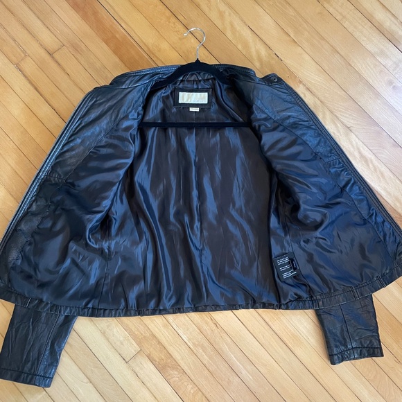 MICHAEL KORS Genuine Leather Moto Jacket Coat Tabbed Collar Y2K Boho Streetware - Picture 10 of 16